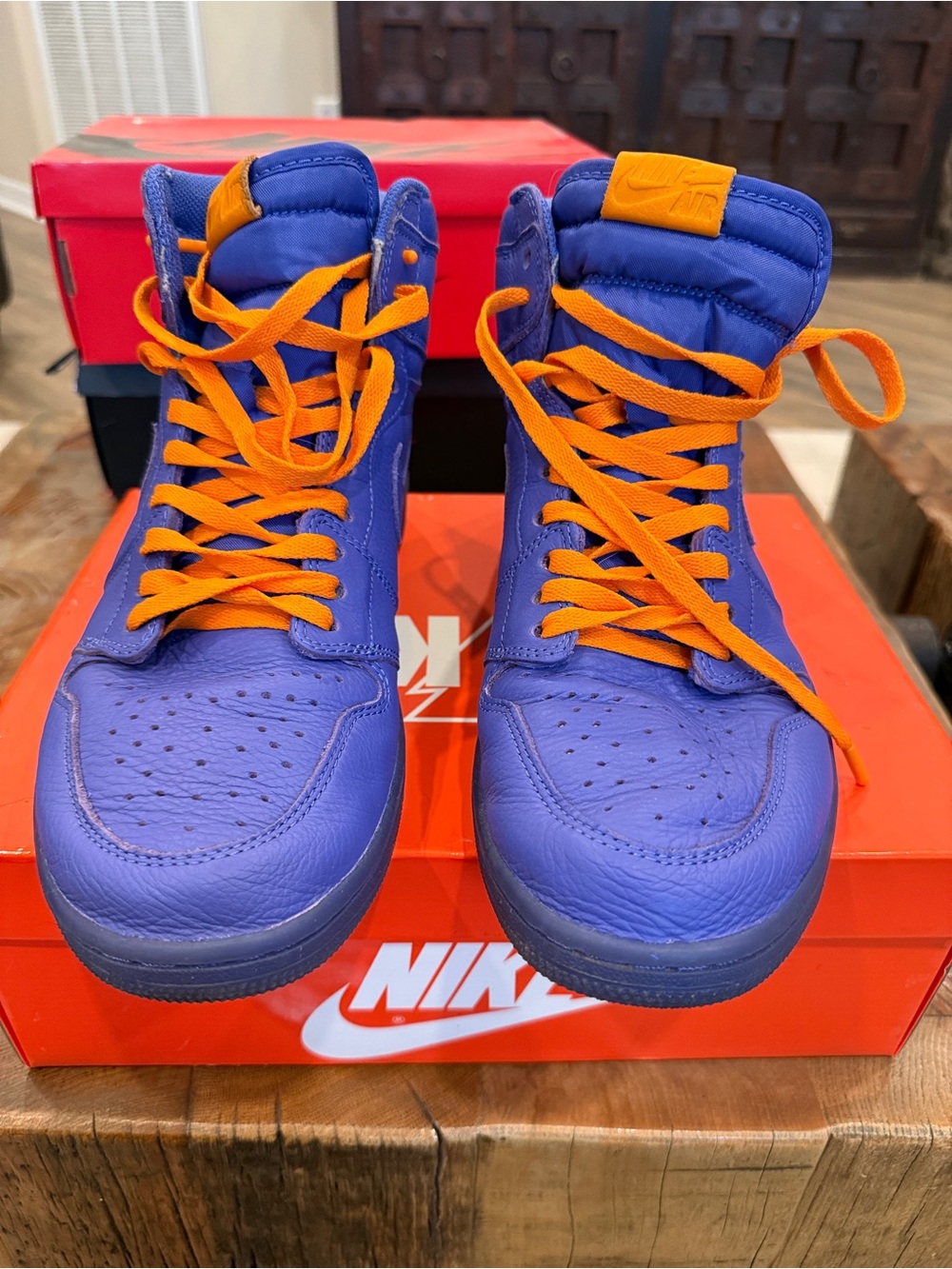 Air Jordan 1 Retro Hi OG G8RD Bright Purple with Orange Laces